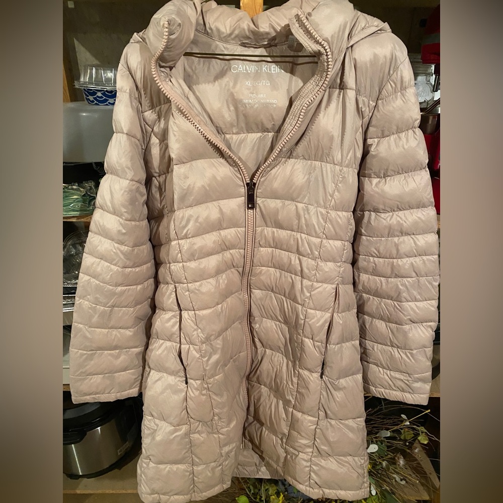 Light blush pink Calvin Klein down winter coat